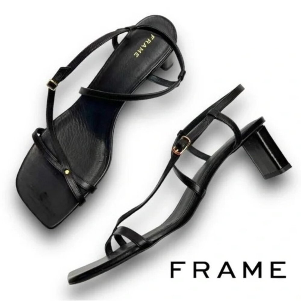 🆕 FRAME Le Braxton Strappy Block Heel Sandal Shoes Black 7